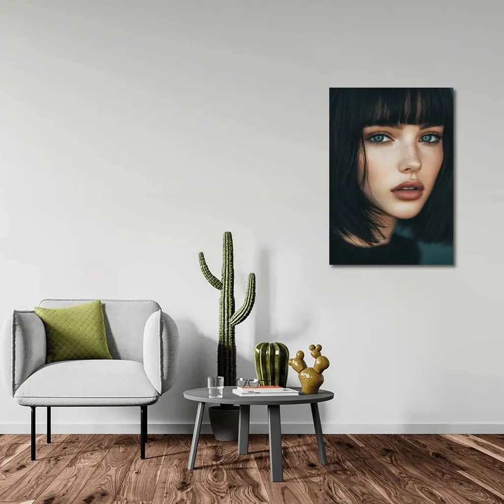 Young Woman Blue Eyes Dark Hair Portrait – Wall Art