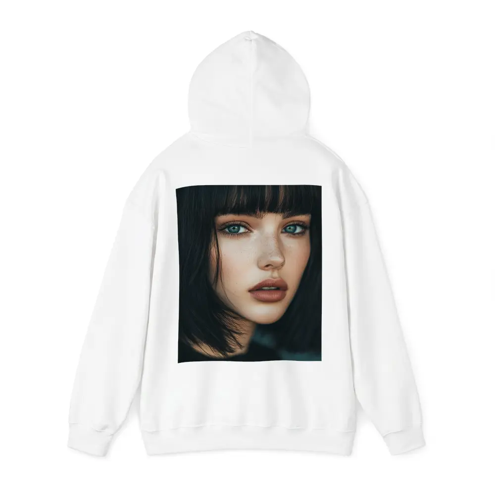 Young Woman Blue Eyes Dark Hair Portrait – Hoodies