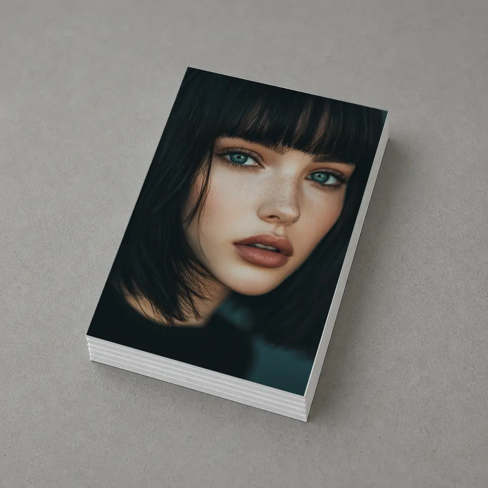 Young Woman Blue Eyes Dark Hair Portrait – Postcards