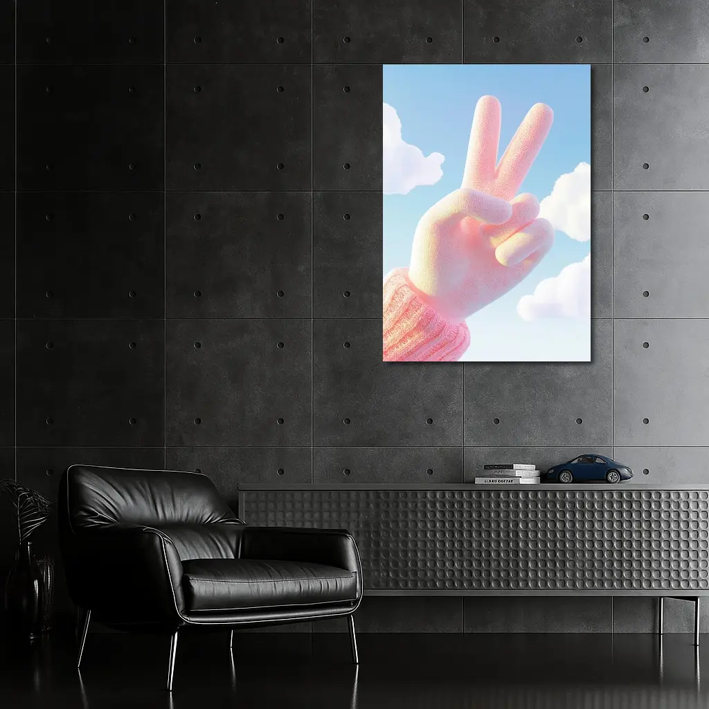 Pink Peace Sign Hand Blue Sky – Wall Art