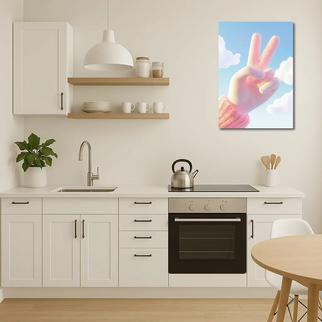 Pink Peace Sign Hand Blue Sky – Wall Art