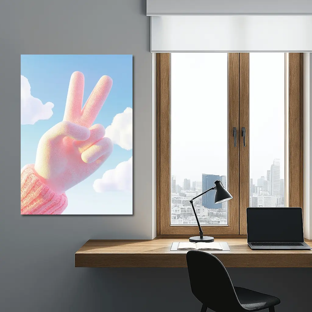 Pink Peace Sign Hand Blue Sky – Wall Art