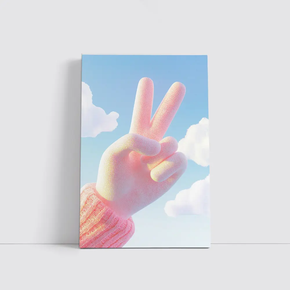 Pink Peace Sign Hand Blue Sky – Wall Art