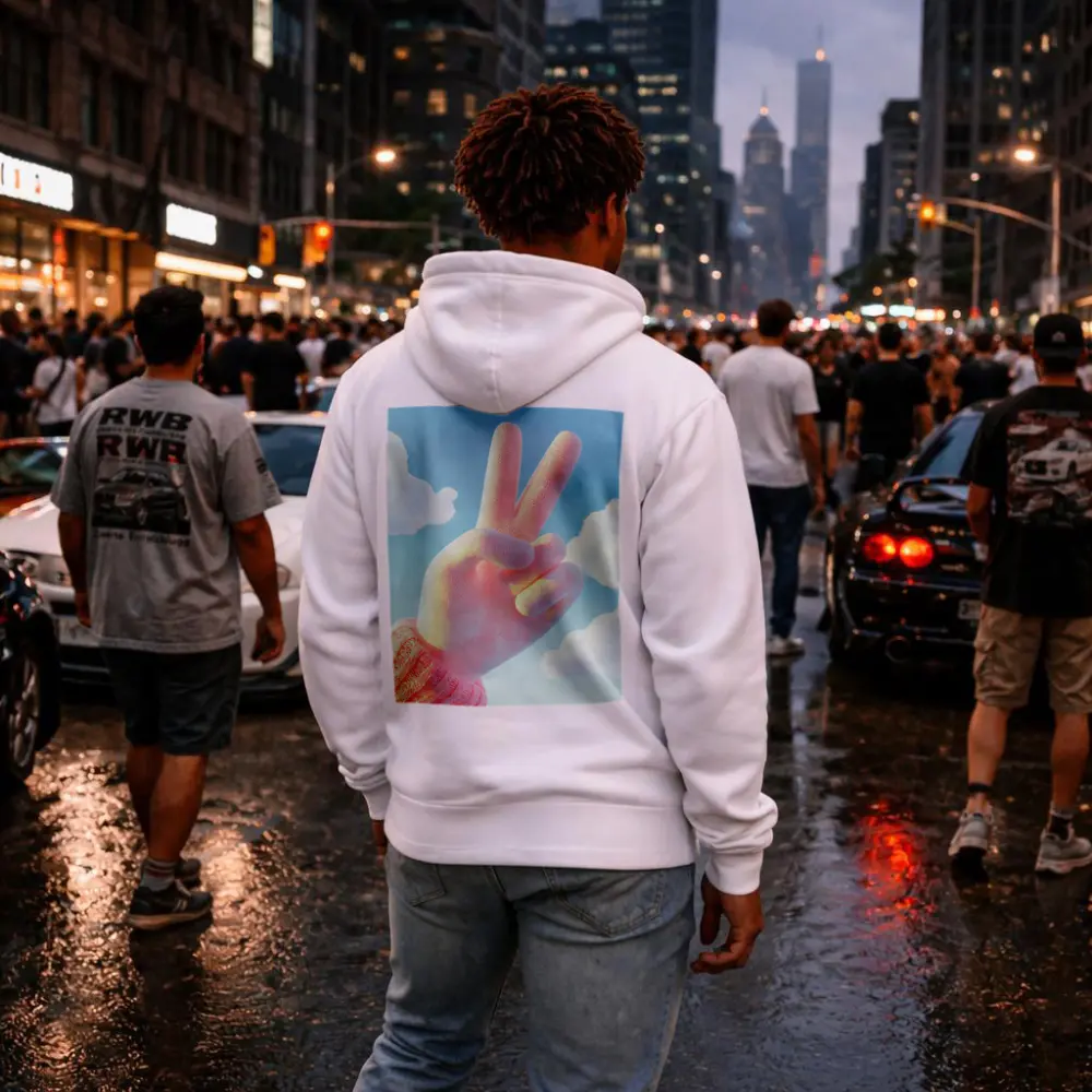 Pink Peace Sign Hand Blue Sky – Hoodies