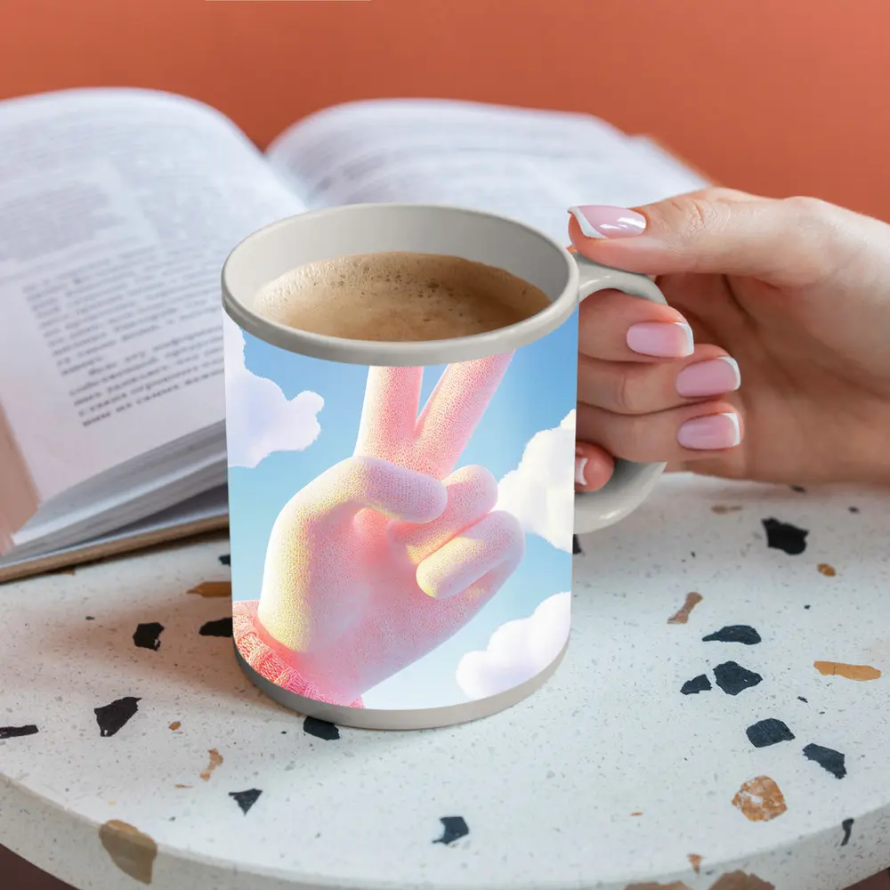 Pink Peace Sign Hand Blue Sky – Mugs