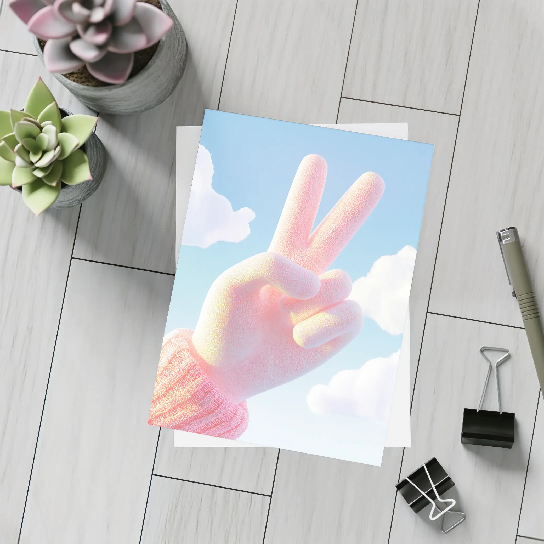 Pink Peace Sign Hand Blue Sky – Postcards
