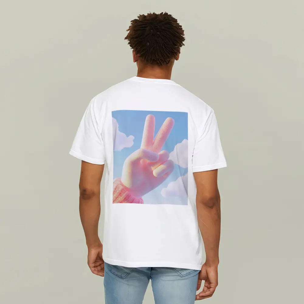Pink Peace Sign Hand Blue Sky – T-Shirts