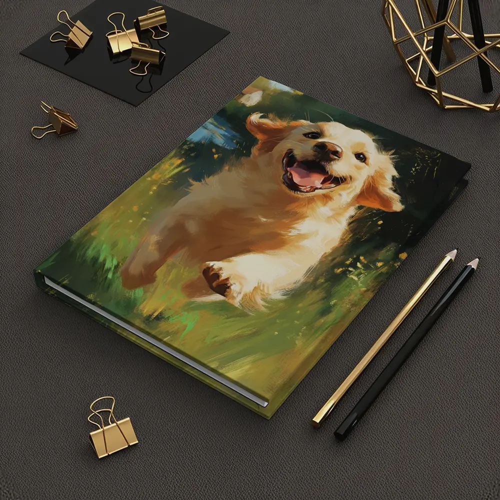 Happy Golden Retriever Running Through Green Fields – Notebooks