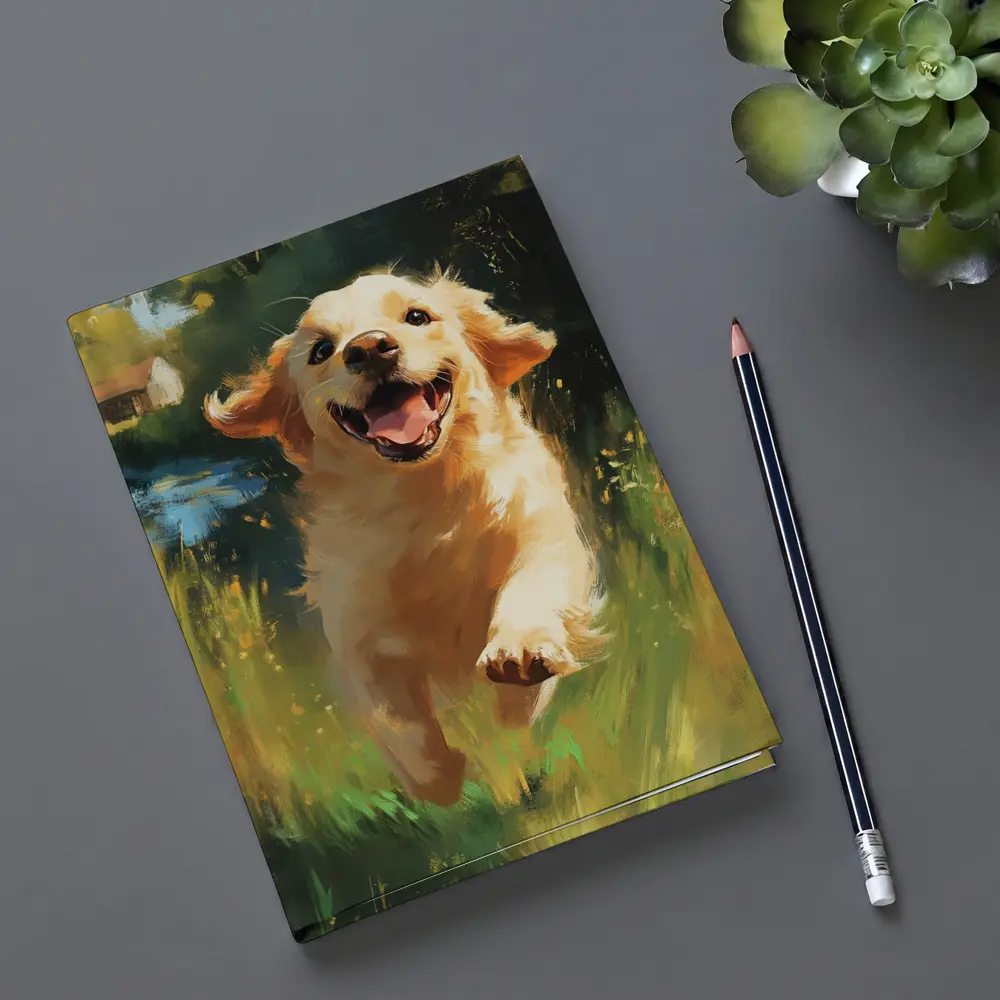 Happy Golden Retriever Running Through Green Fields – Notebooks