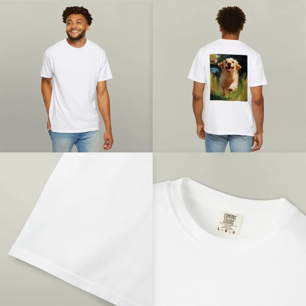 Happy Golden Retriever Running Through Green Fields – T-Shirts