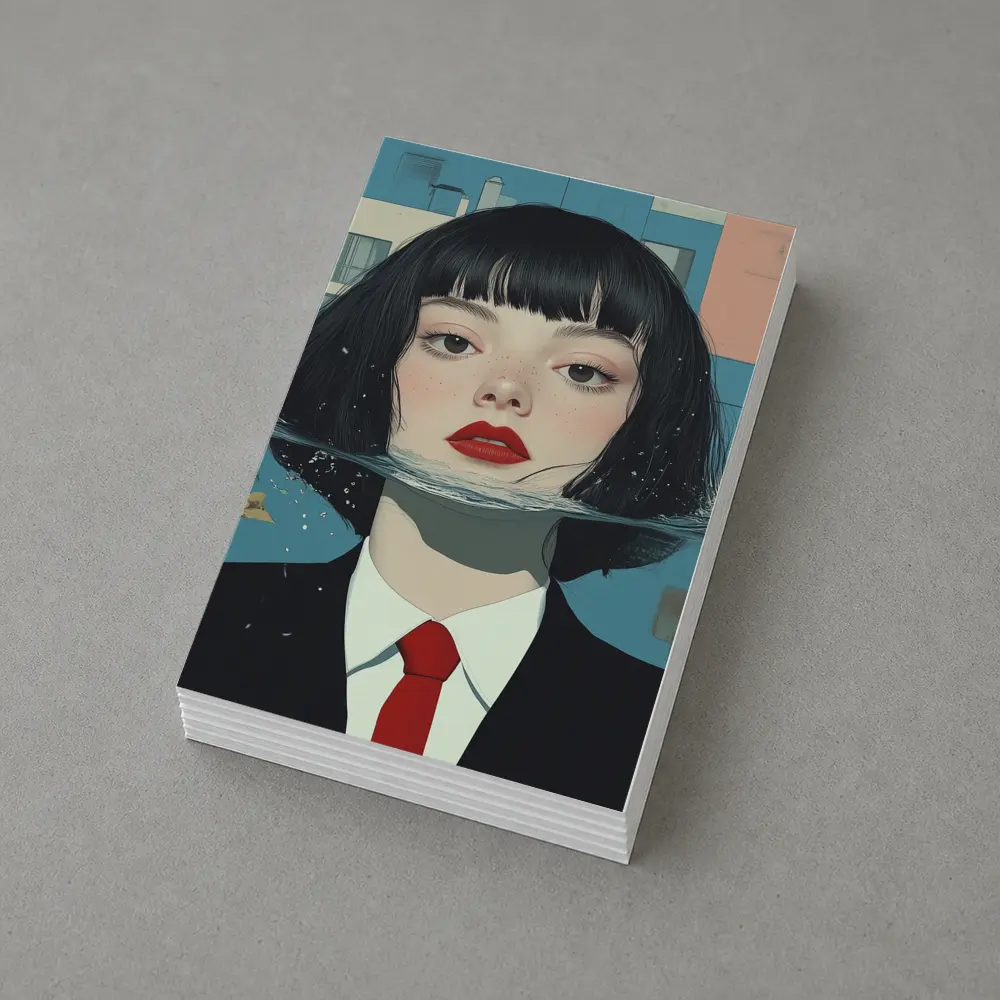 Woman Half Submerged Urban Water Illustration – Postcards