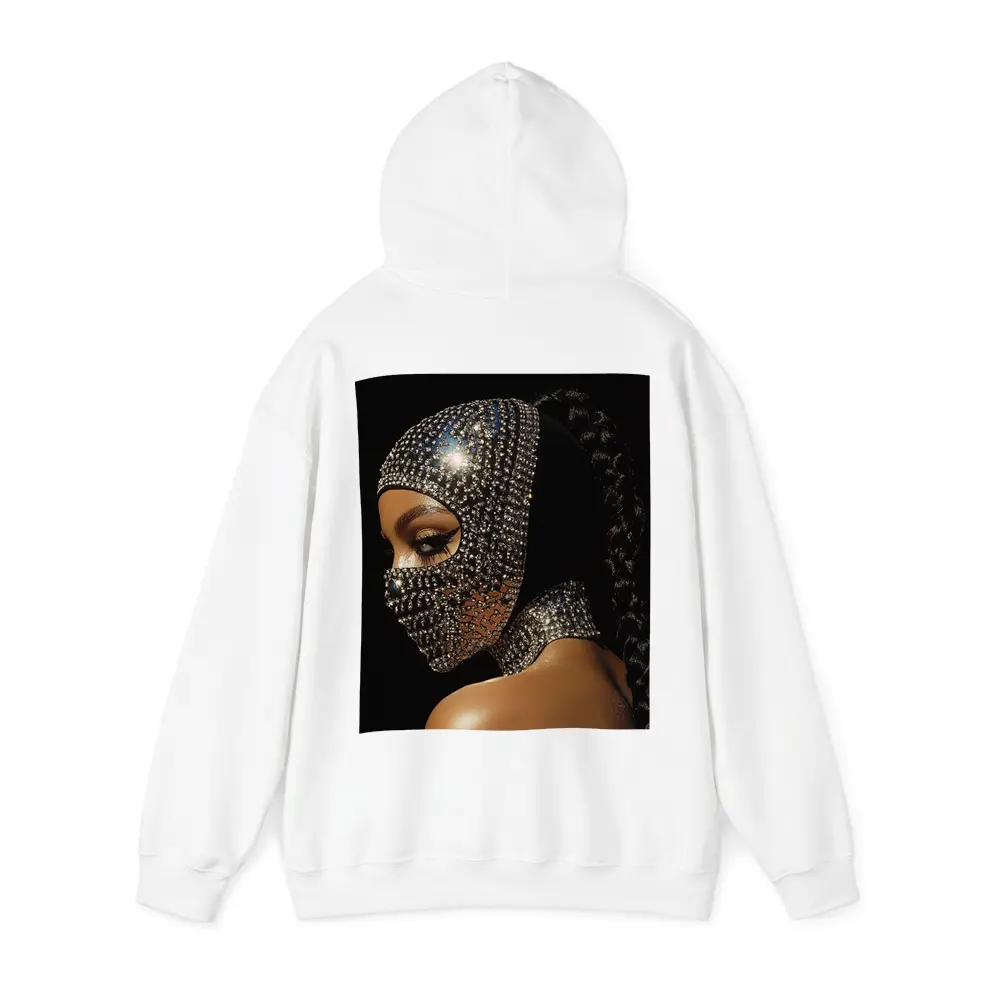Woman Crystal Rhinestone Mask Black Background – Hoodies