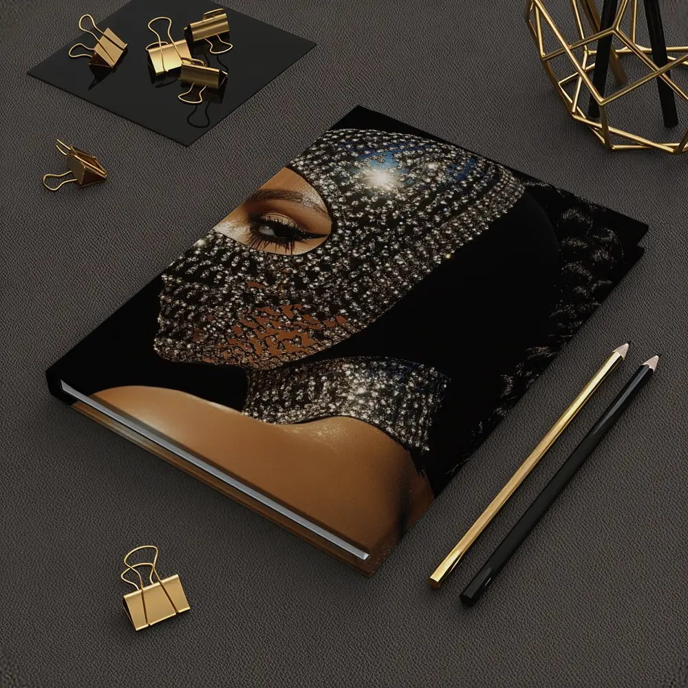 Woman Crystal Rhinestone Mask Black Background – Notebooks