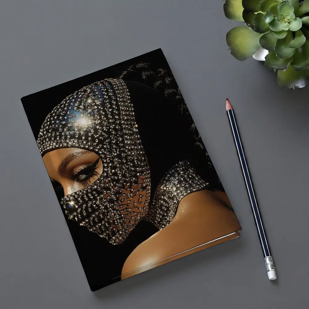 Woman Crystal Rhinestone Mask Black Background – Notebooks