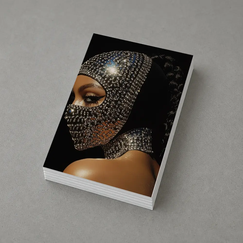 Woman Crystal Rhinestone Mask Black Background – Postcards