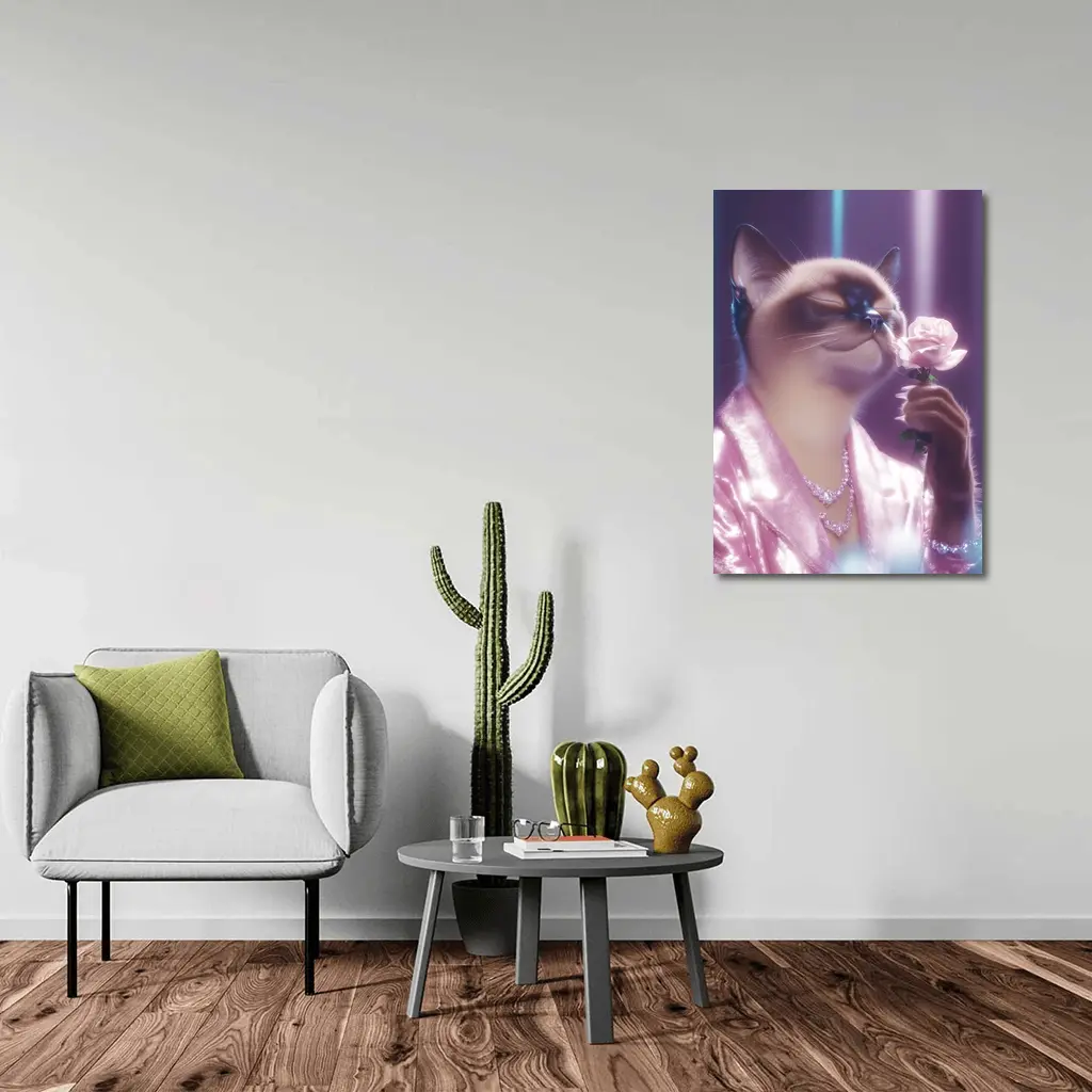 Siamese Cat Pink Rose Glam Purple – Wall Art
