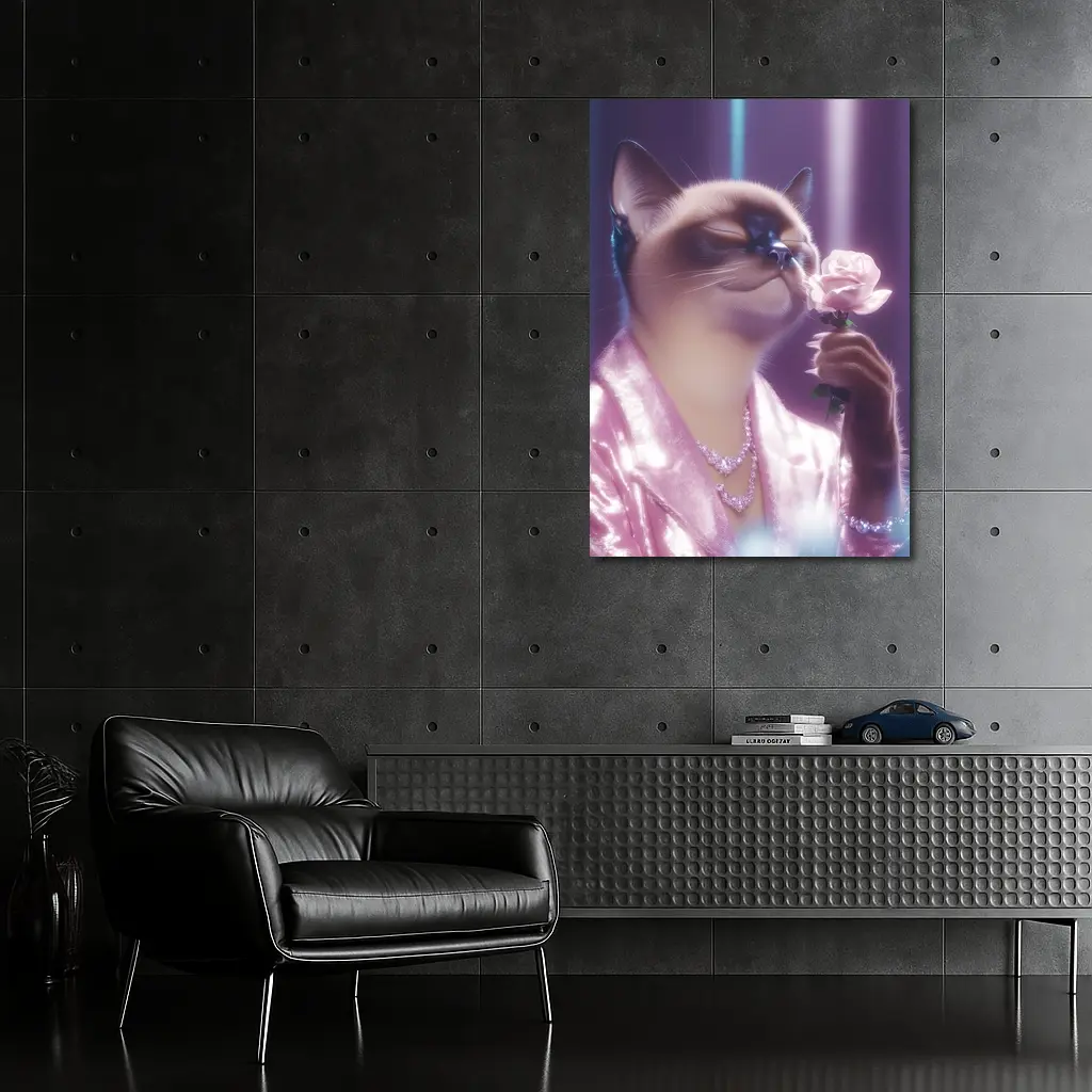 Siamese Cat Pink Rose Glam Purple – Wall Art