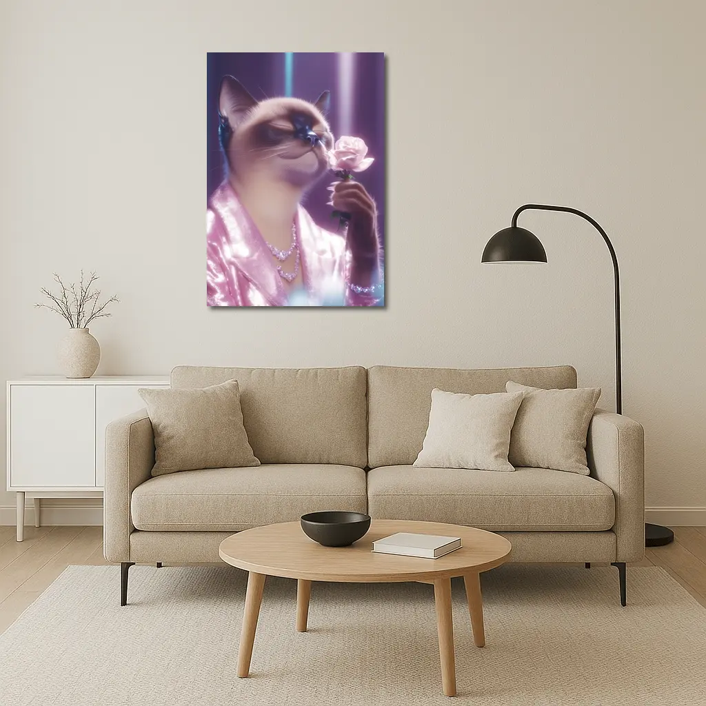 Siamese Cat Pink Rose Glam Purple – Wall Art