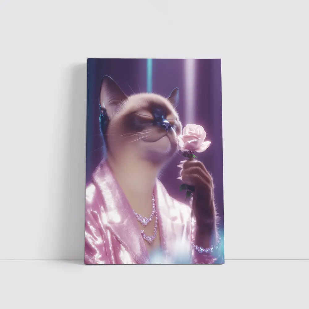 Siamese Cat Pink Rose Glam Purple – Wall Art
