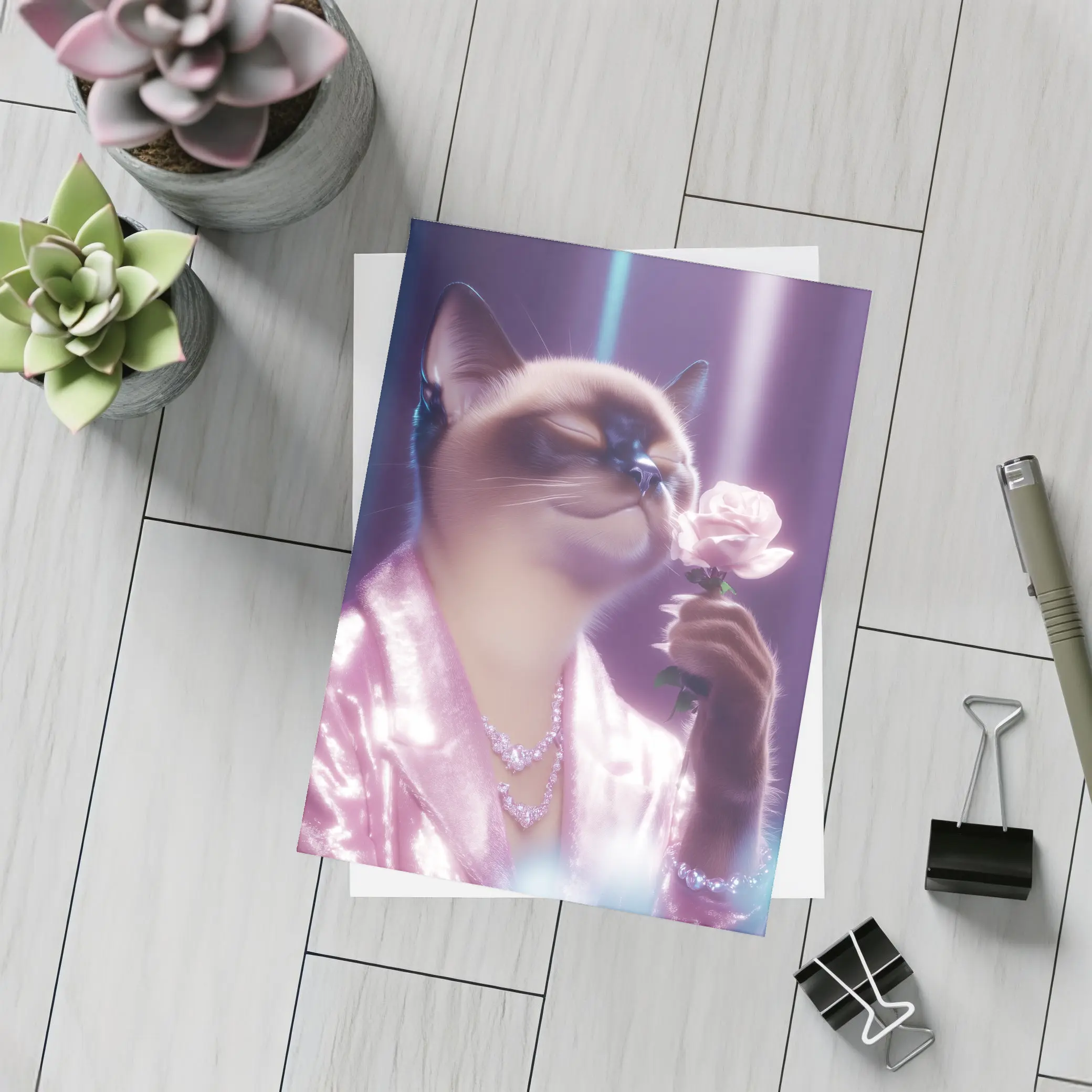 Siamese Cat Pink Rose Glam Purple – Postcards