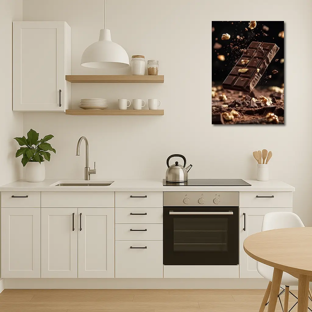 Dark Chocolate Bar With Walnuts Exploding – Wall Art