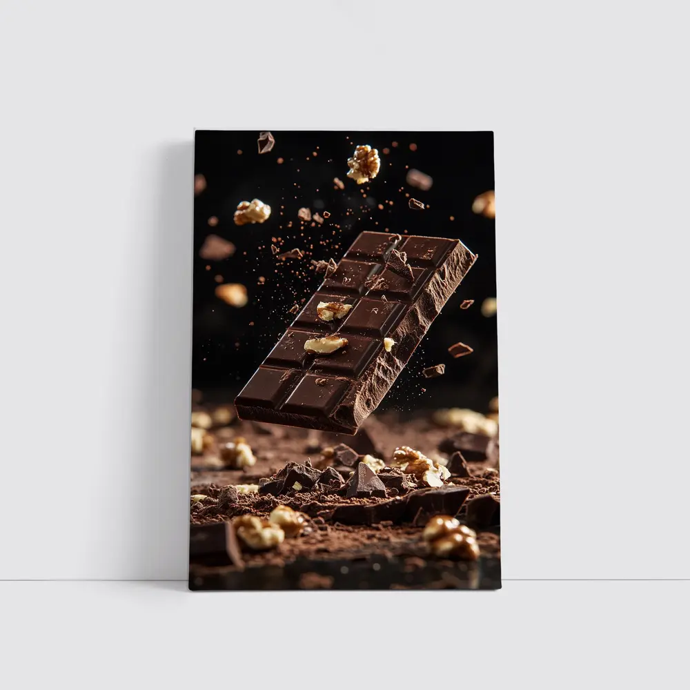 Dark Chocolate Bar With Walnuts Exploding – Wall Art