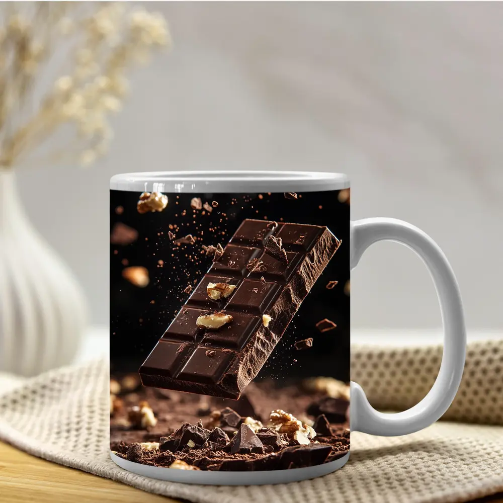 Dark Chocolate Bar With Walnuts Exploding – Mugs
