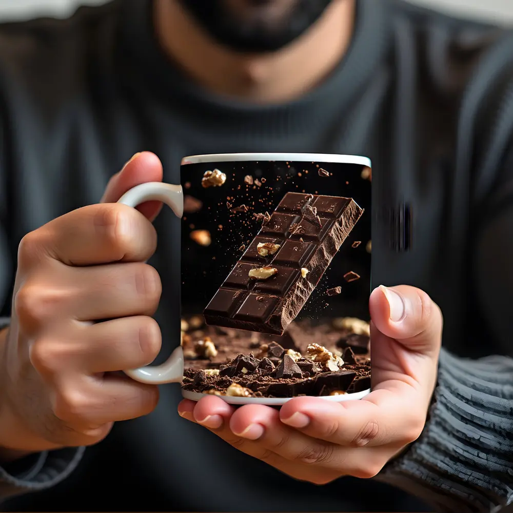 Dark Chocolate Bar With Walnuts Exploding – Mugs