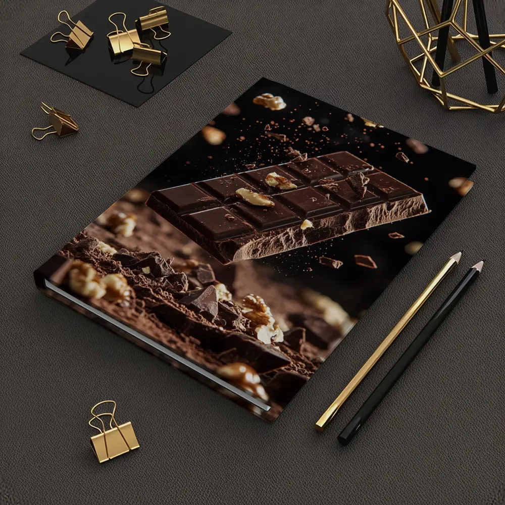Dark Chocolate Bar With Walnuts Exploding – Notebooks