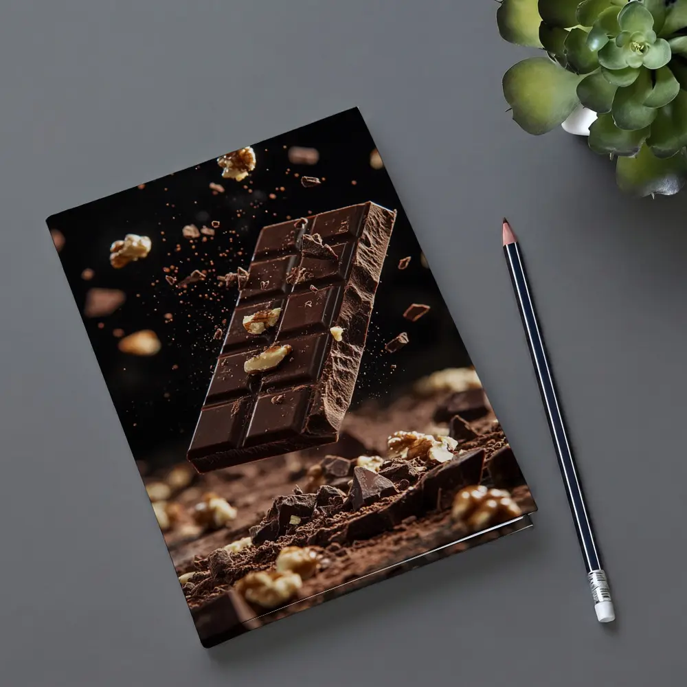 Dark Chocolate Bar With Walnuts Exploding – Notebooks