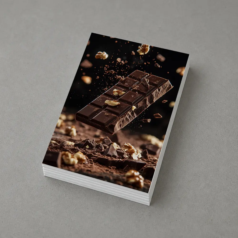 Dark Chocolate Bar With Walnuts Exploding – Postcards