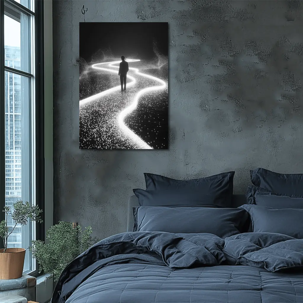 Lone Figure Standing on Glowing Winding Path – Wall Art