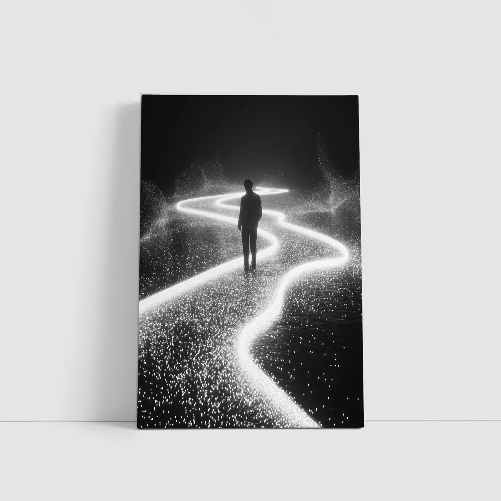Lone Figure Standing on Glowing Winding Path – Wall Art