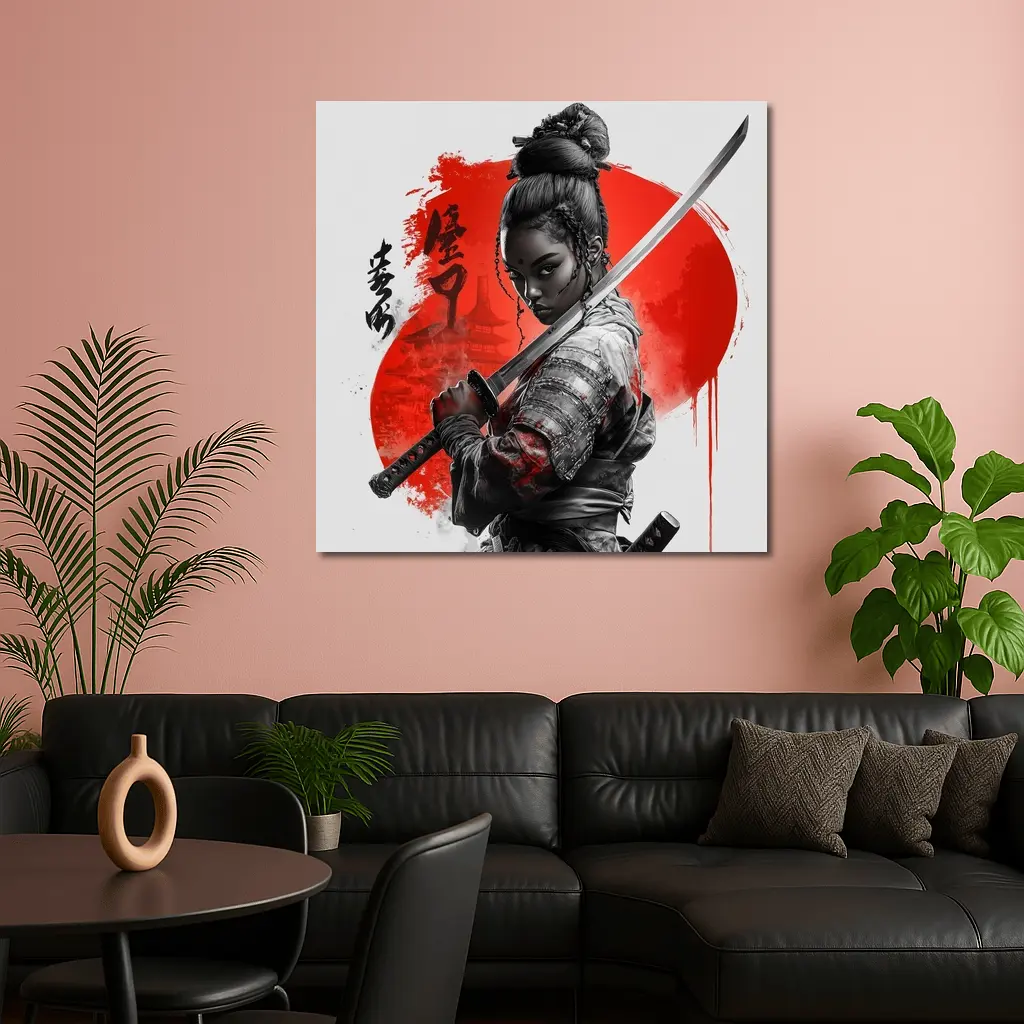 Black Female Samurai Red Circle Japan Art – Wall Art