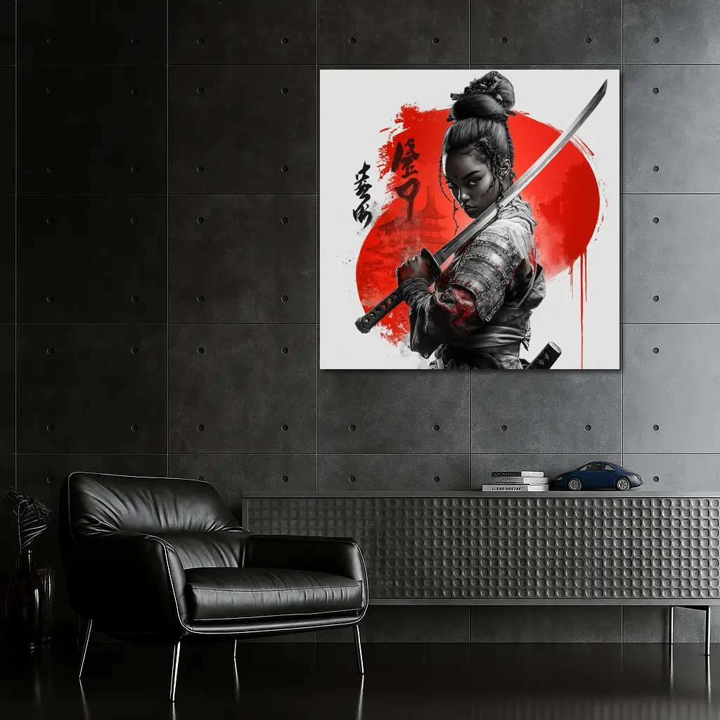 Black Female Samurai Red Circle Japan Art – Wall Art