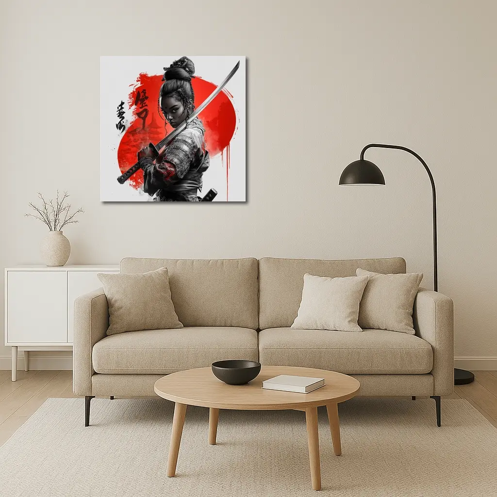 Black Female Samurai Red Circle Japan Art – Wall Art