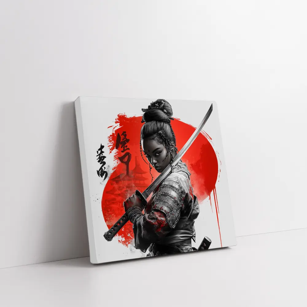 Black Female Samurai Red Circle Japan Art – Wall Art