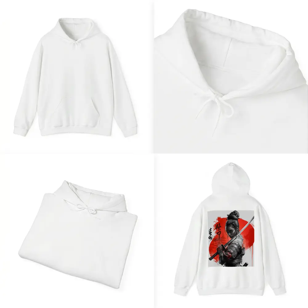 Black Female Samurai Red Circle Japan Art – Hoodies