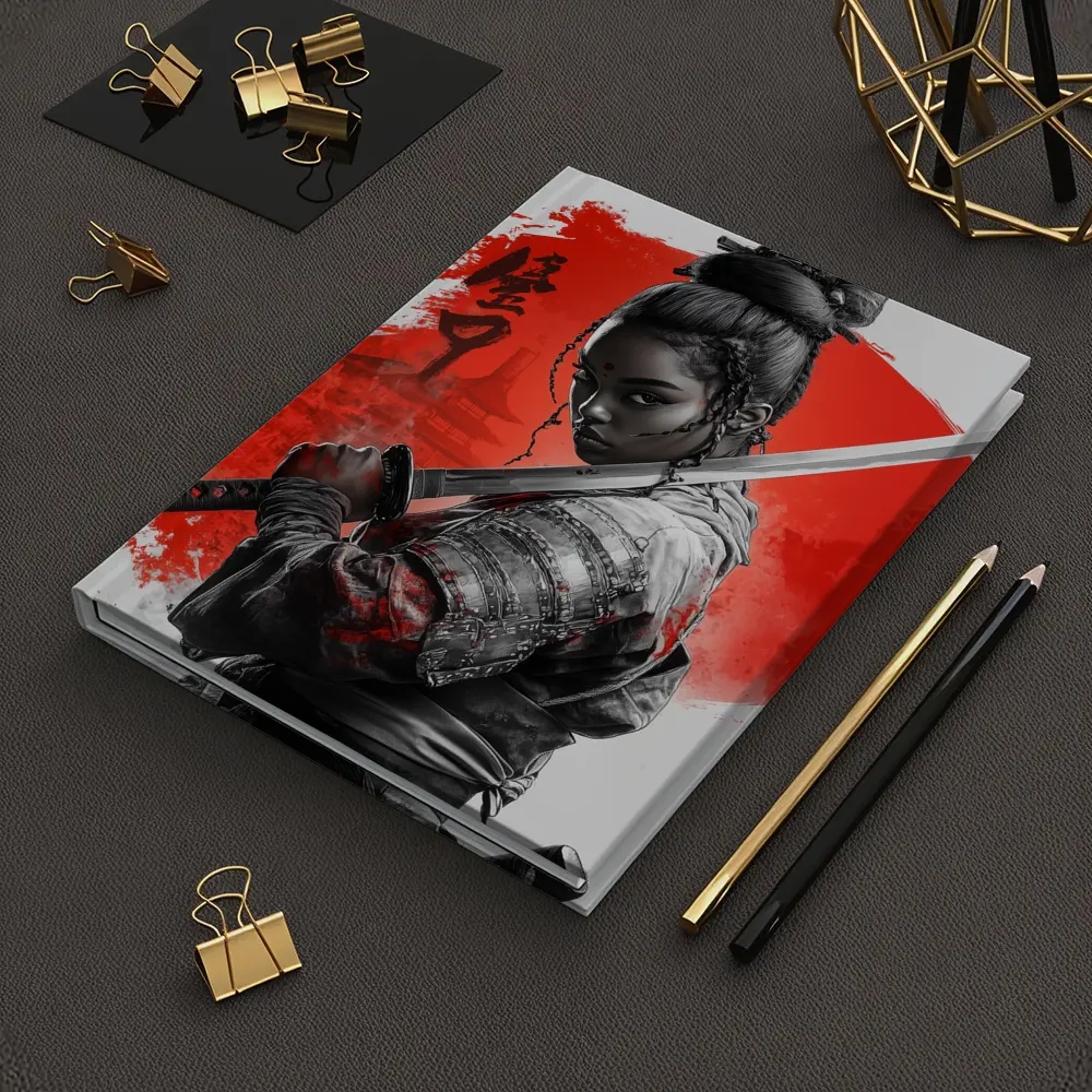 Black Female Samurai Red Circle Japan Art – Notebooks