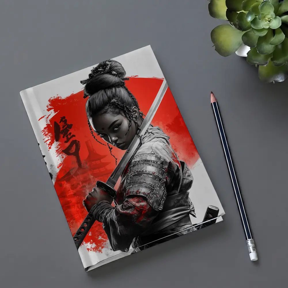 Black Female Samurai Red Circle Japan Art – Notebooks