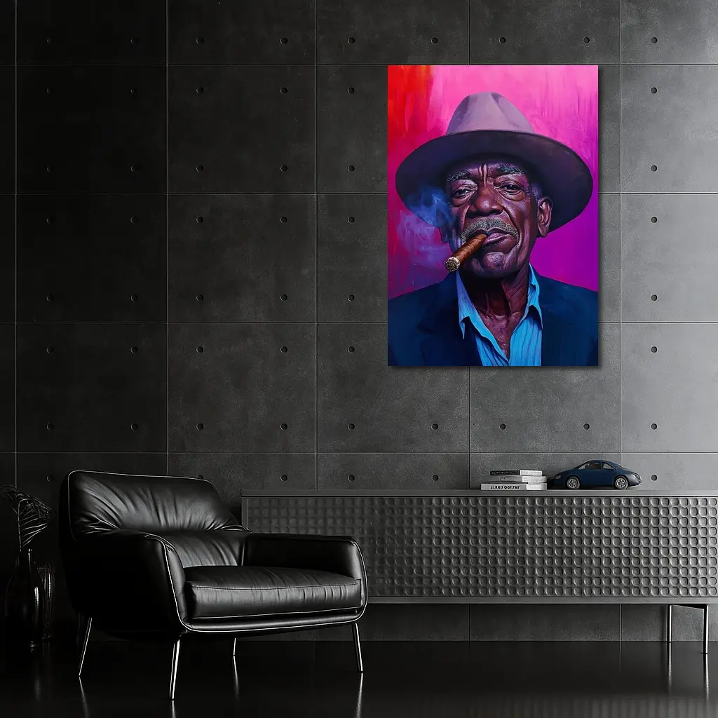 Old Man Cigar Hat Bold Pink Background – Wall Art