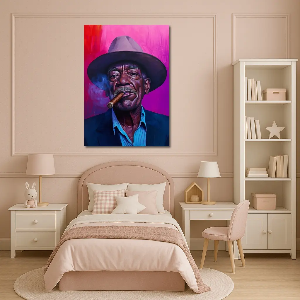 Old Man Cigar Hat Bold Pink Background – Wall Art