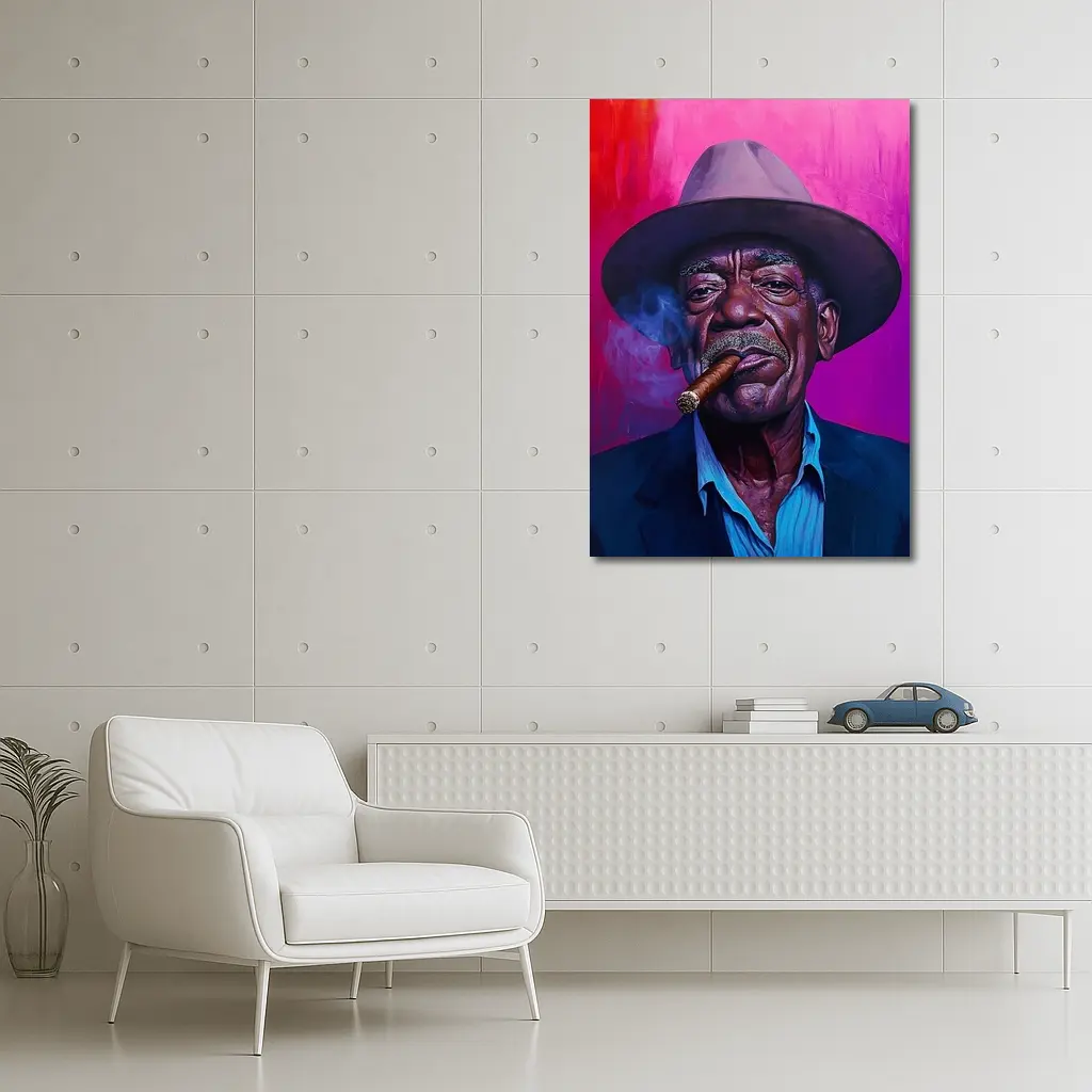 Old Man Cigar Hat Bold Pink Background – Wall Art