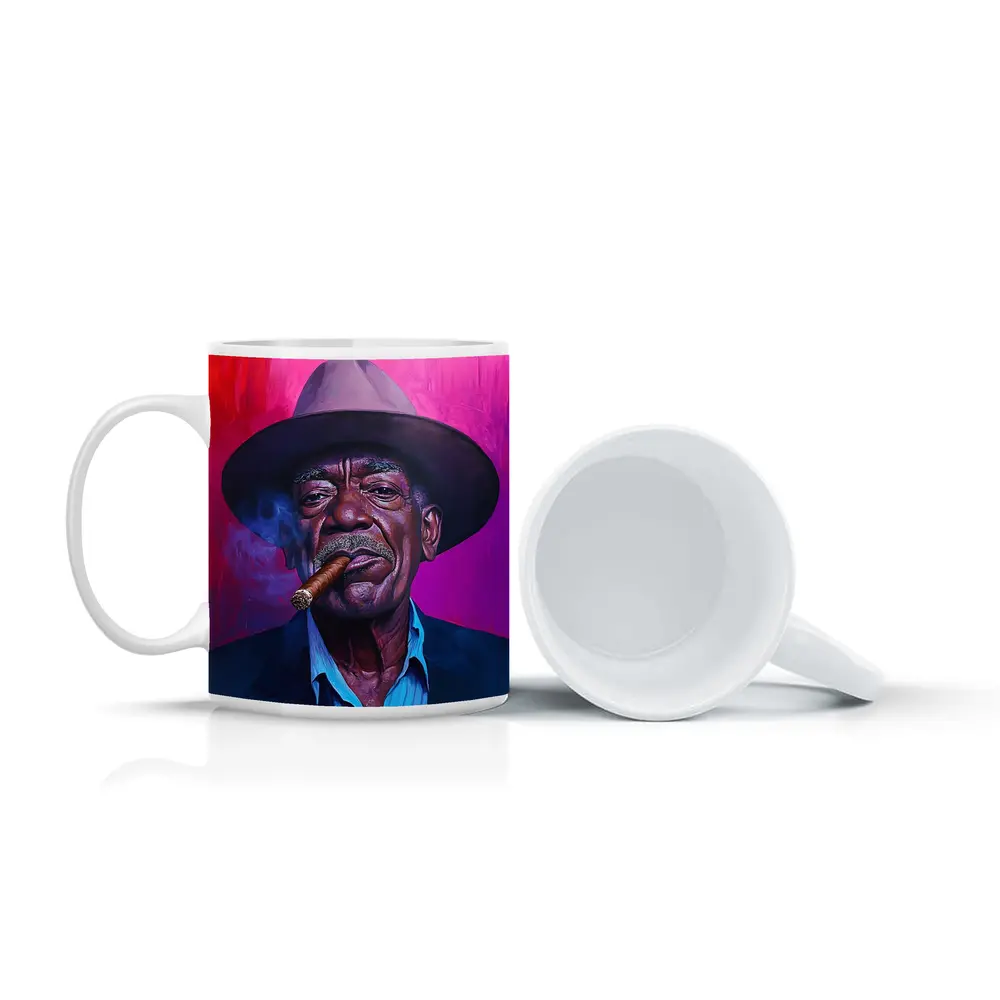 Old Man Cigar Hat Bold Pink Background – Mugs