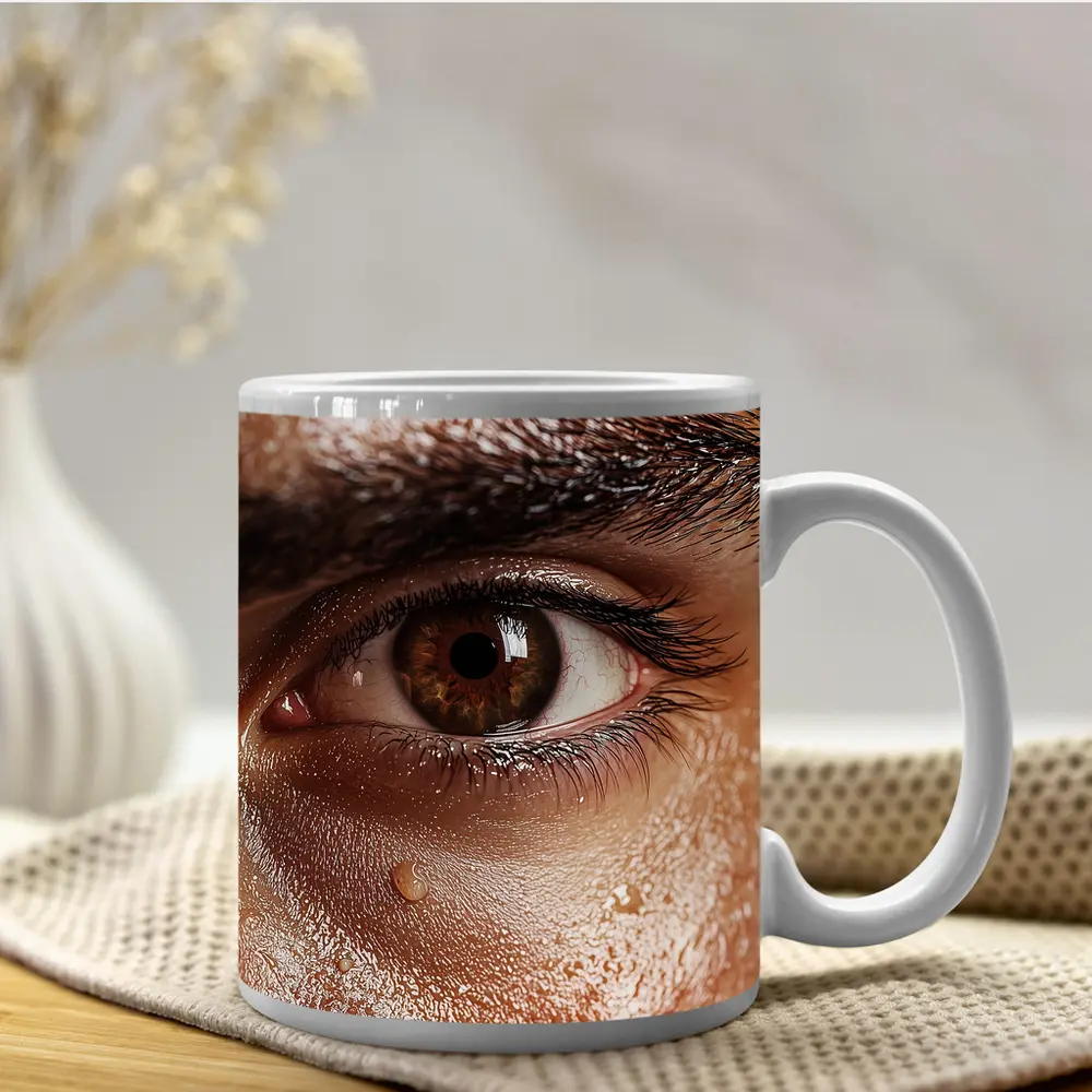 Close Up Human Eye With Water Drops – Mugs