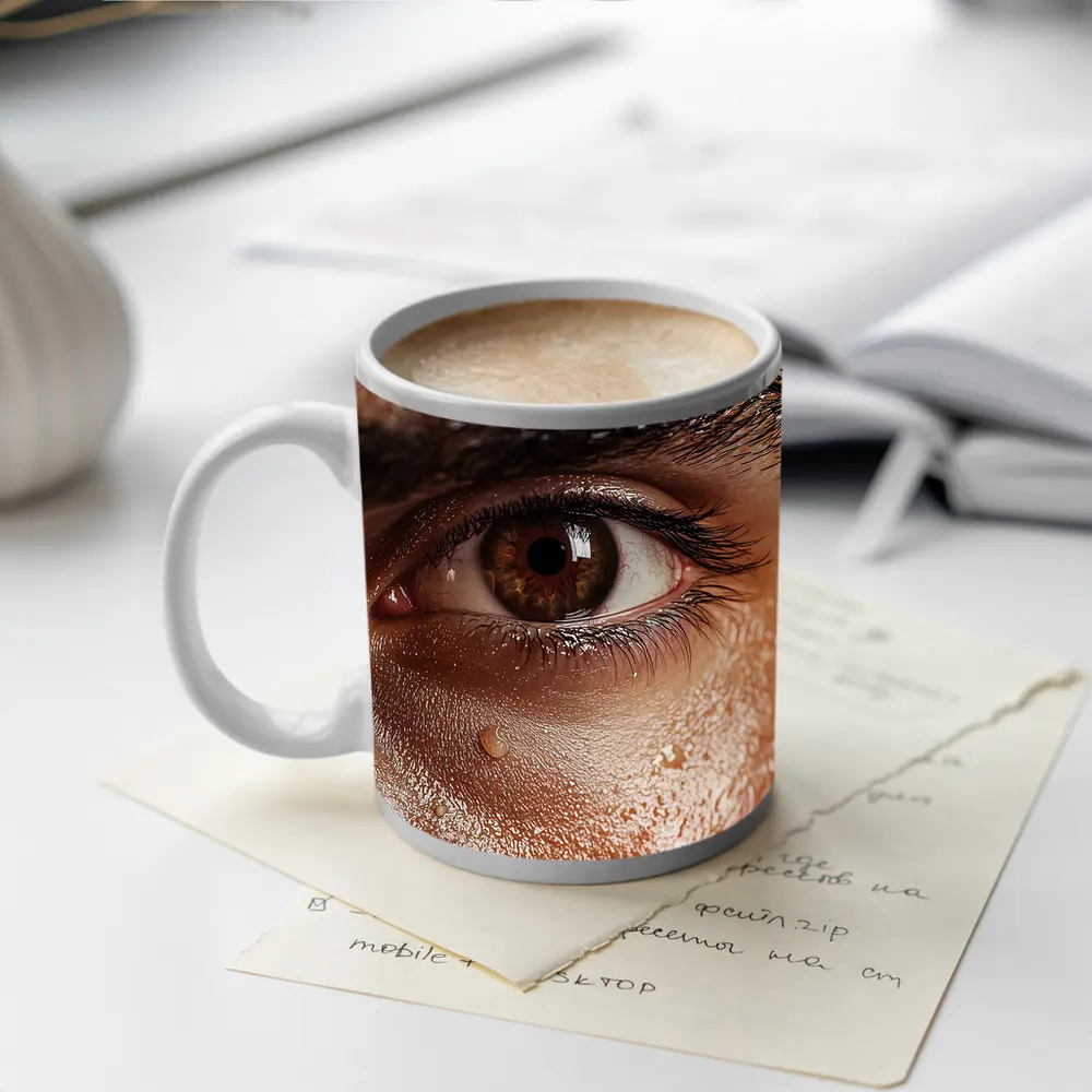 Close Up Human Eye With Water Drops – Mugs