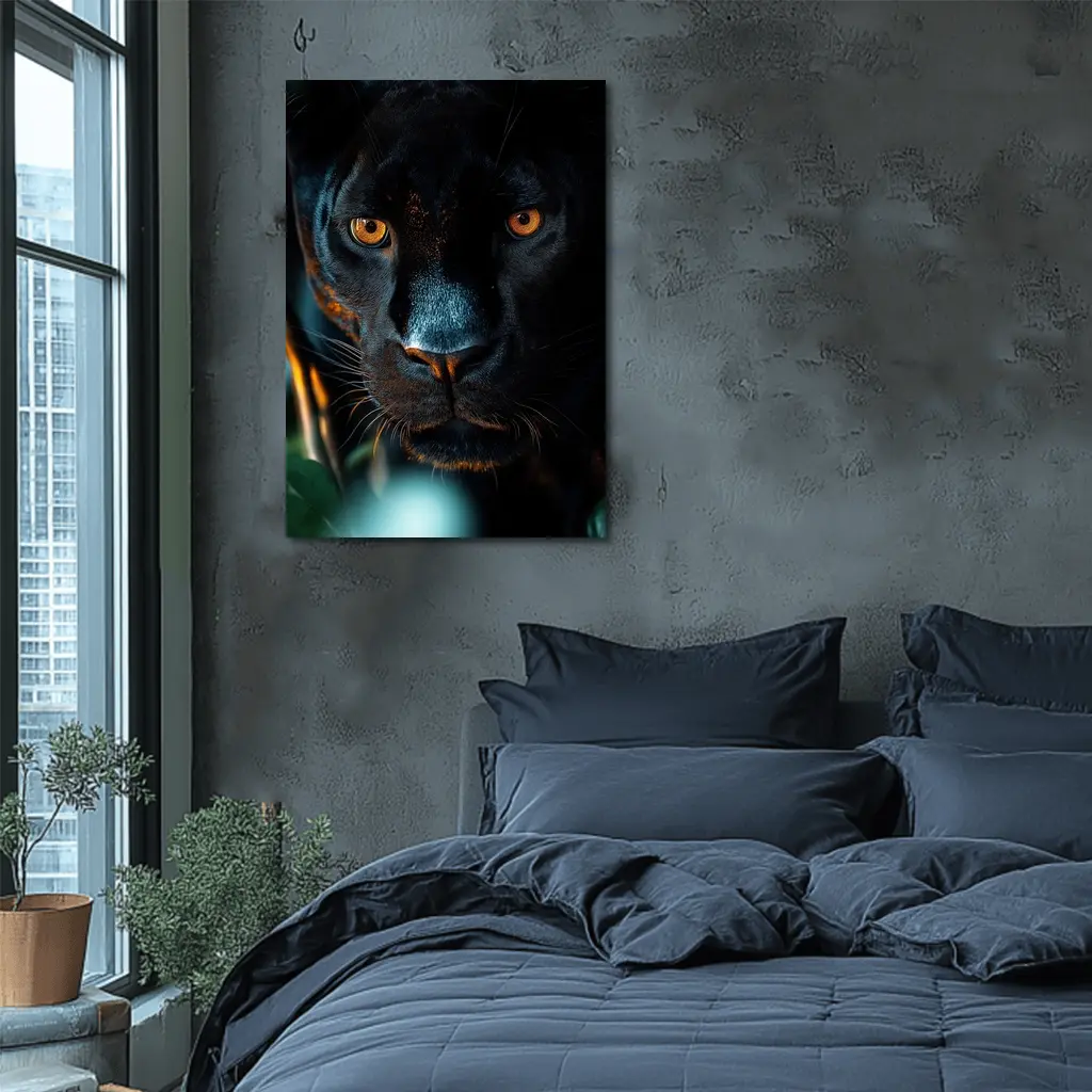 Black Panther Close Up Green Jungle Background – Wall Art