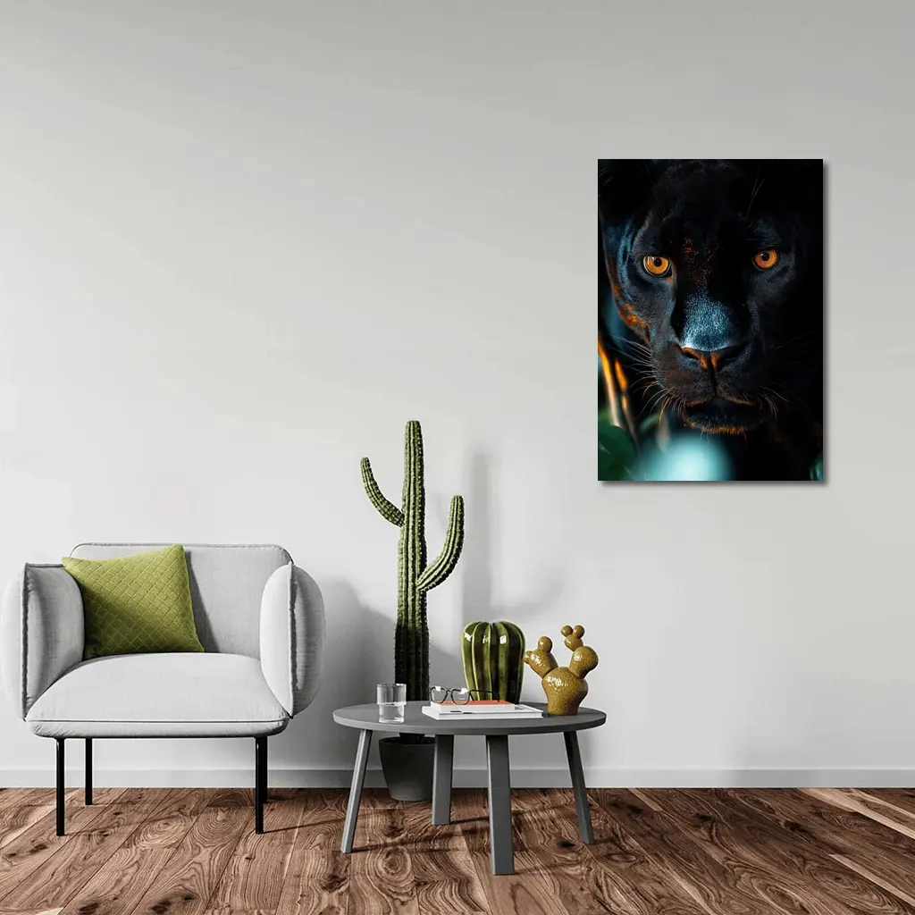 Black Panther Close Up Green Jungle Background – Wall Art