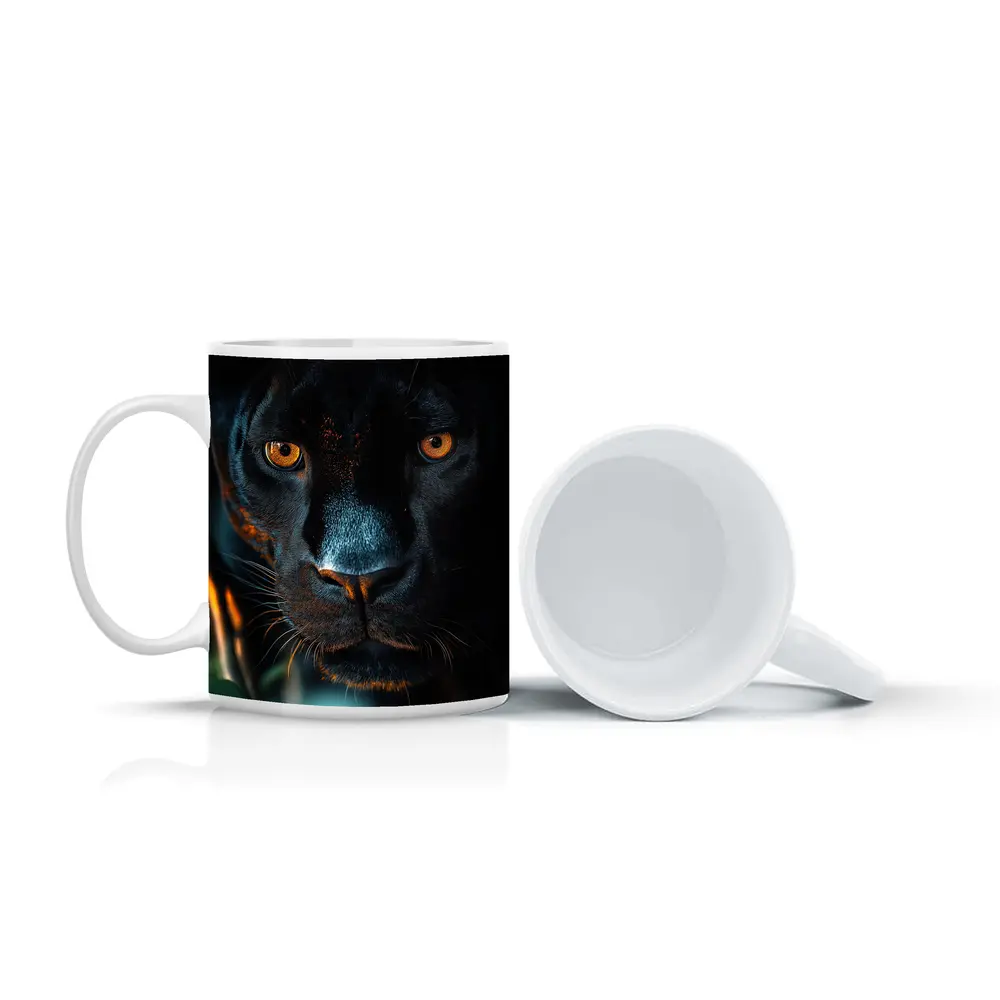 Black Panther Close Up Green Jungle Background – Mugs