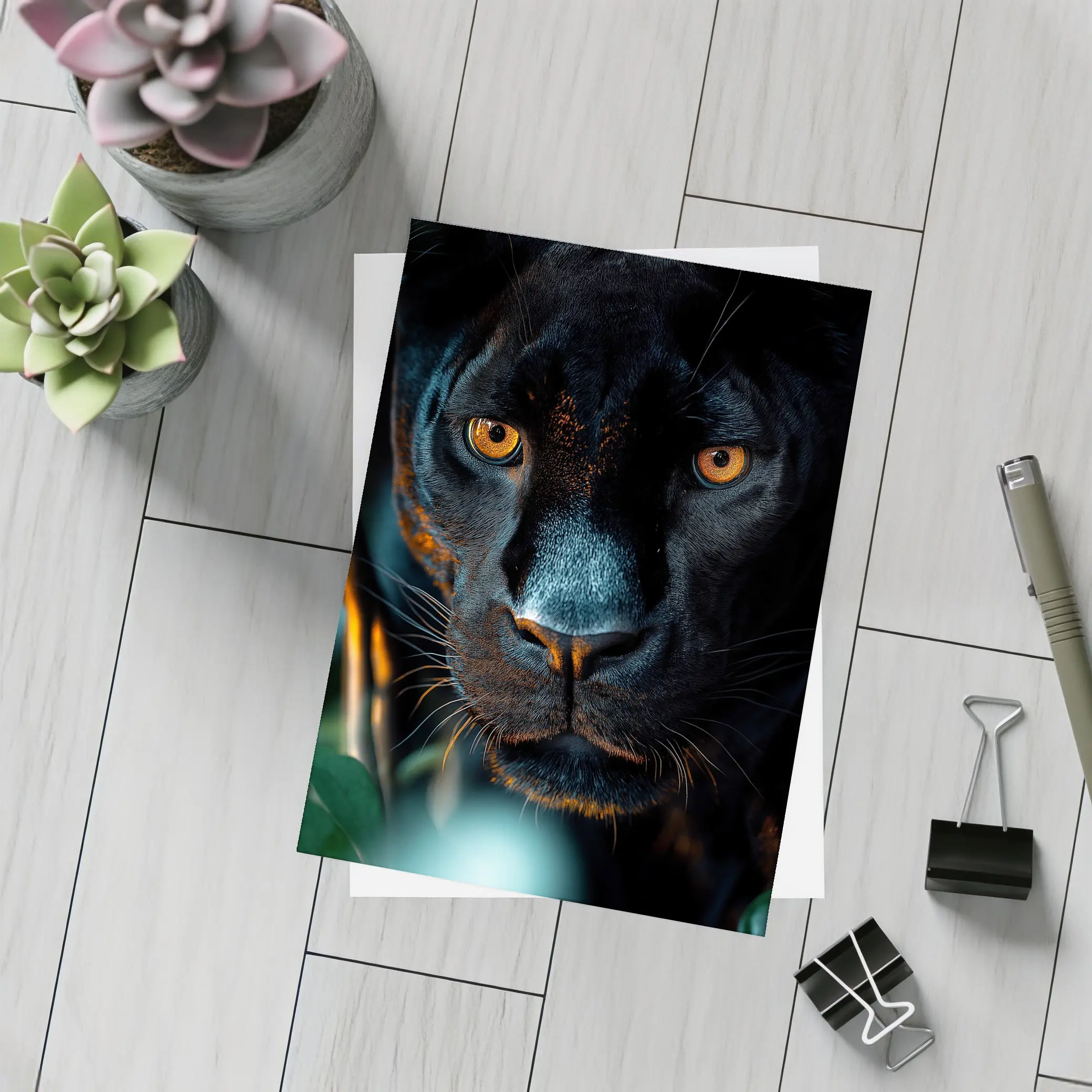 Black Panther Close Up Green Jungle Background – Postcards